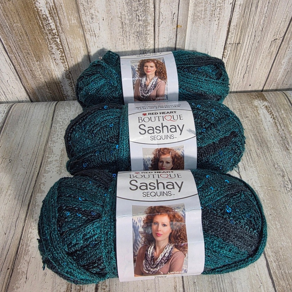 3 Skeins Red Heart Boutique Sashay Sequins Yarn 1942 Panda Teal Black Mesh 60yd